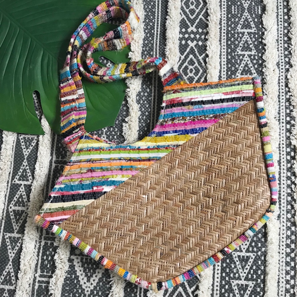 Boho Colorful Hand Woven Rattan Bamboo Purse